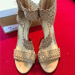 Jessica Simpson Powder Nude Laser-Cut Heeled Sandals